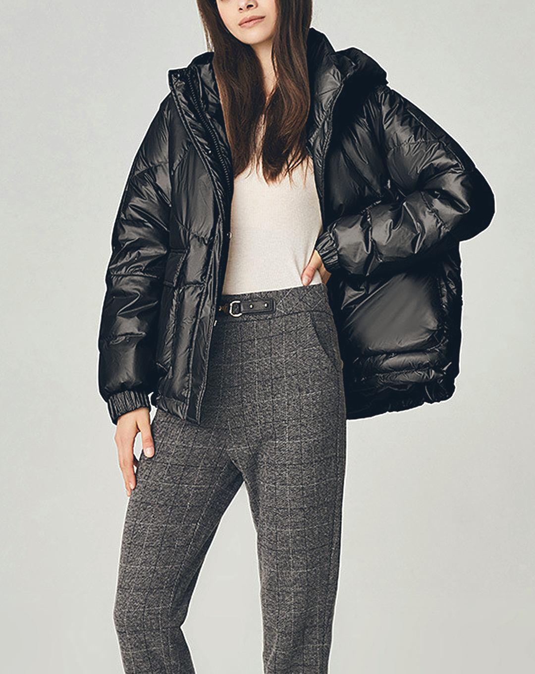 ♀High Neck Hoodie Down Jacket
