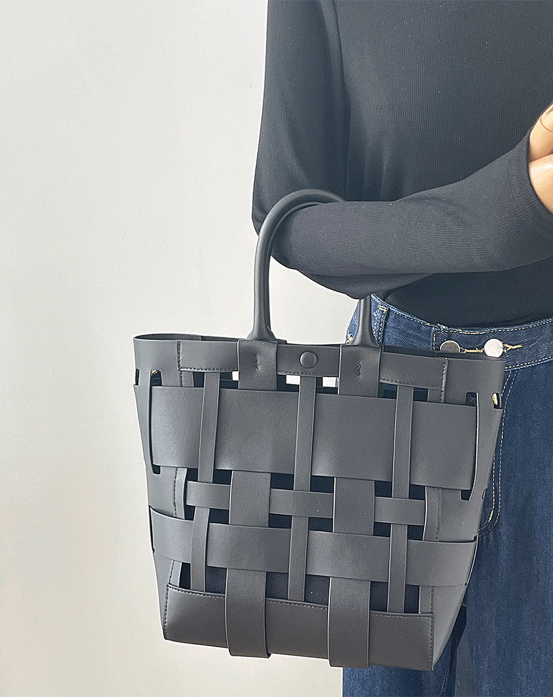 本革/Leather wide Mesh Tote Bag