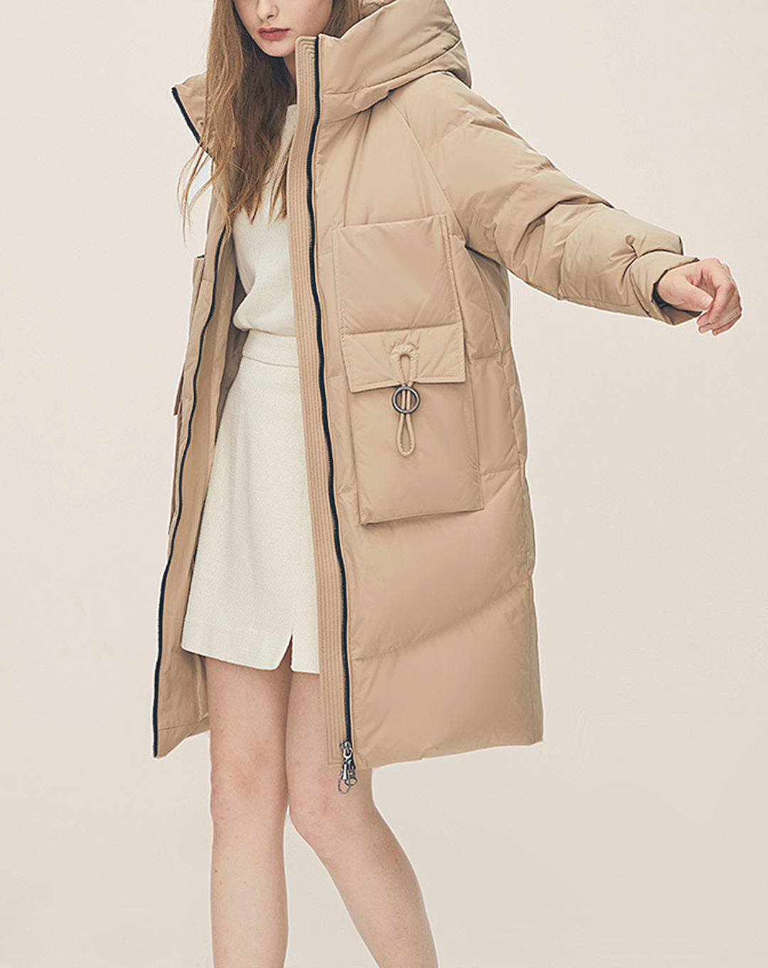 ♀High Neck Flap Pocket Down Coat