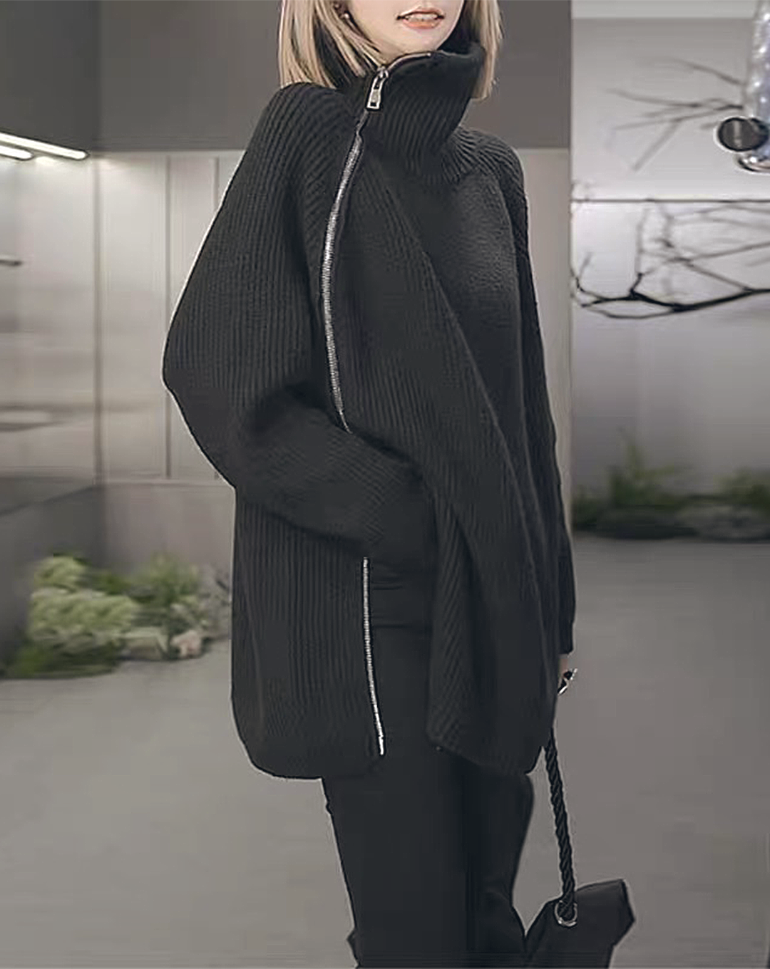 ♀Side Zip High Neck Knit
