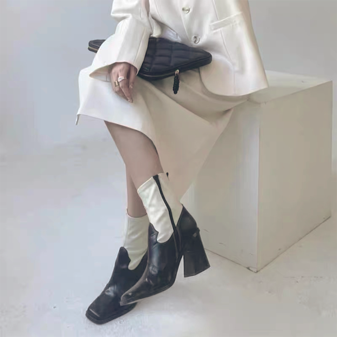 ♀本革/Square Toe Short Western Boots