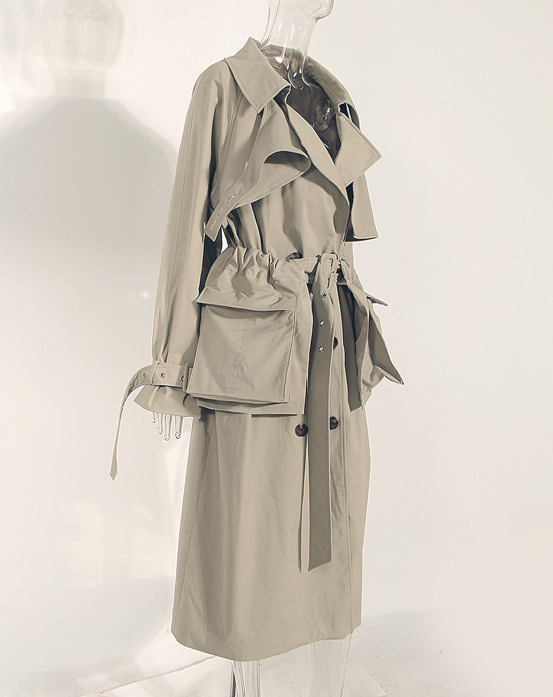 ♀Waist Big Pocket Trench Coat