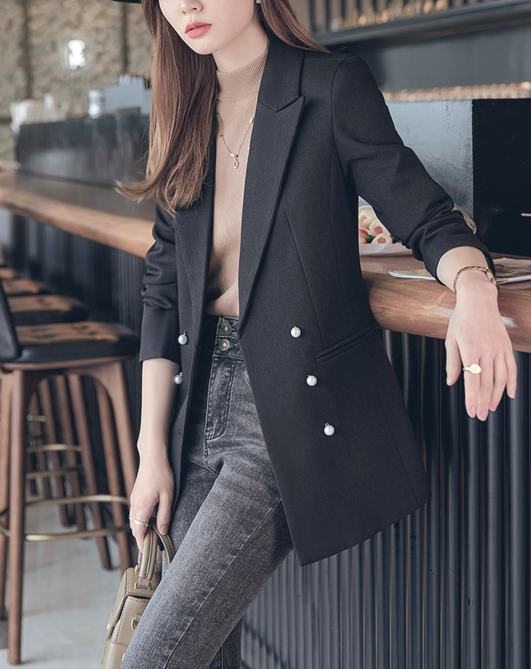 ♀Pearl Button Double Breasted Jacket