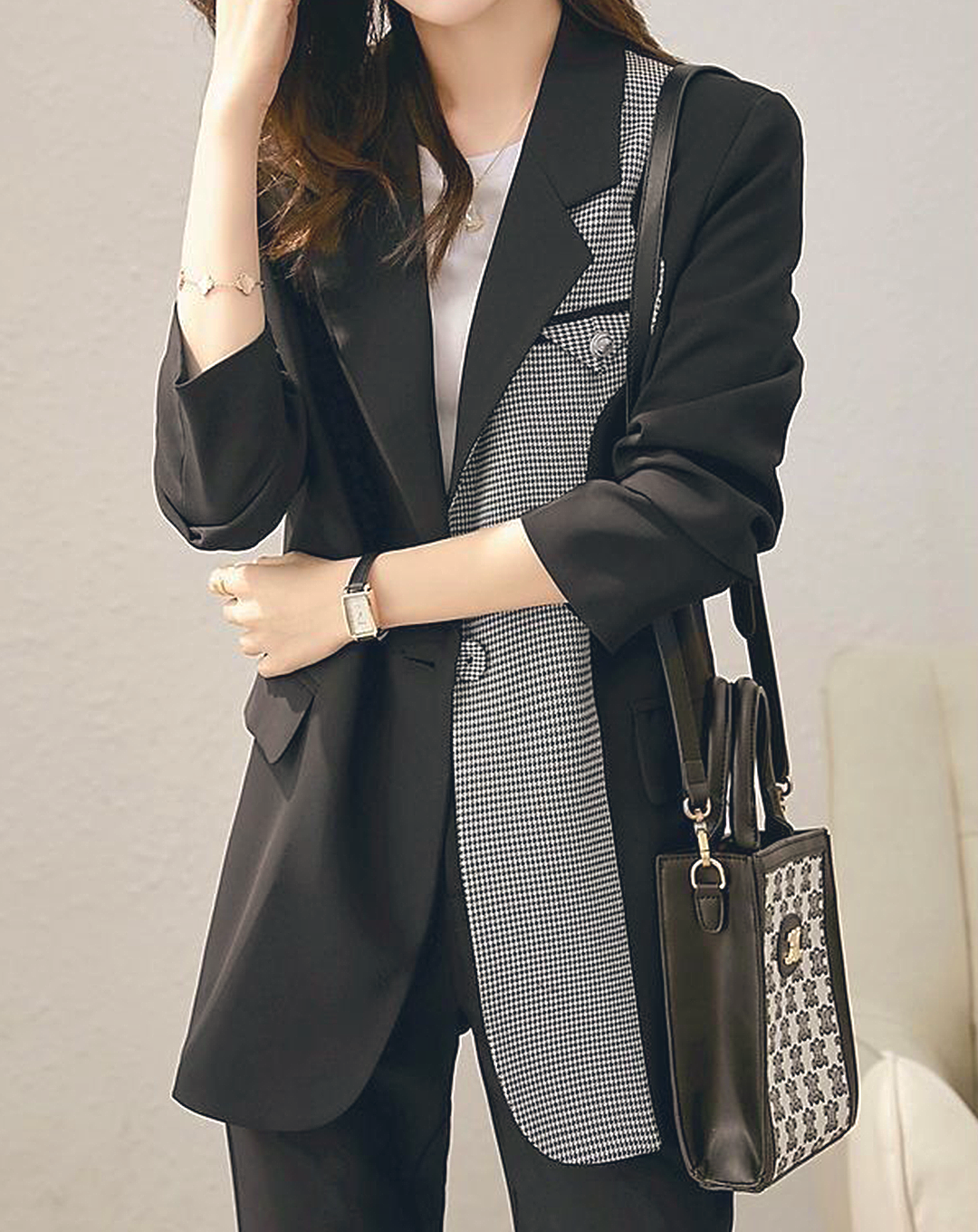 ♀Unilateral Houndstooth Jacket