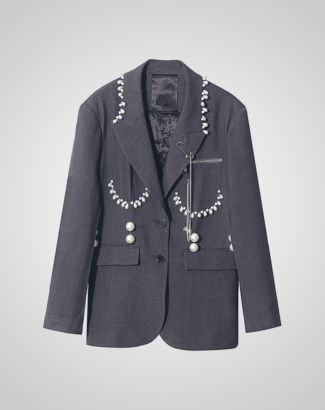♀Pearl Decoration Gray Jacket