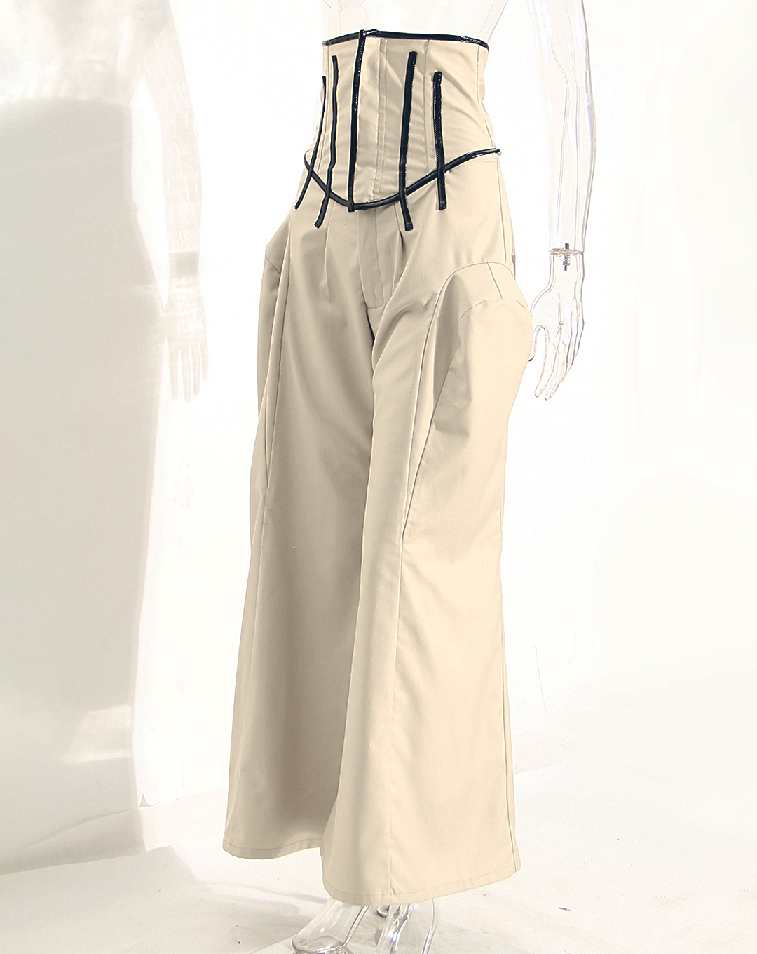 ♀Piping Design Volume Tuck Wide Pants