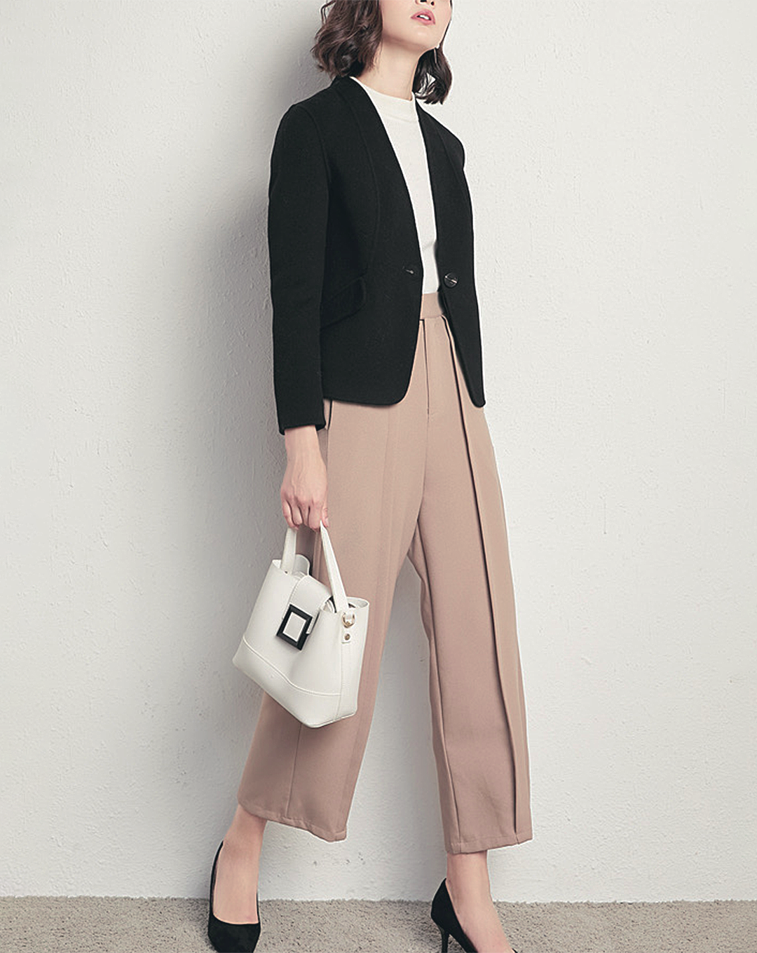 ♀Collarless Wool Jacket