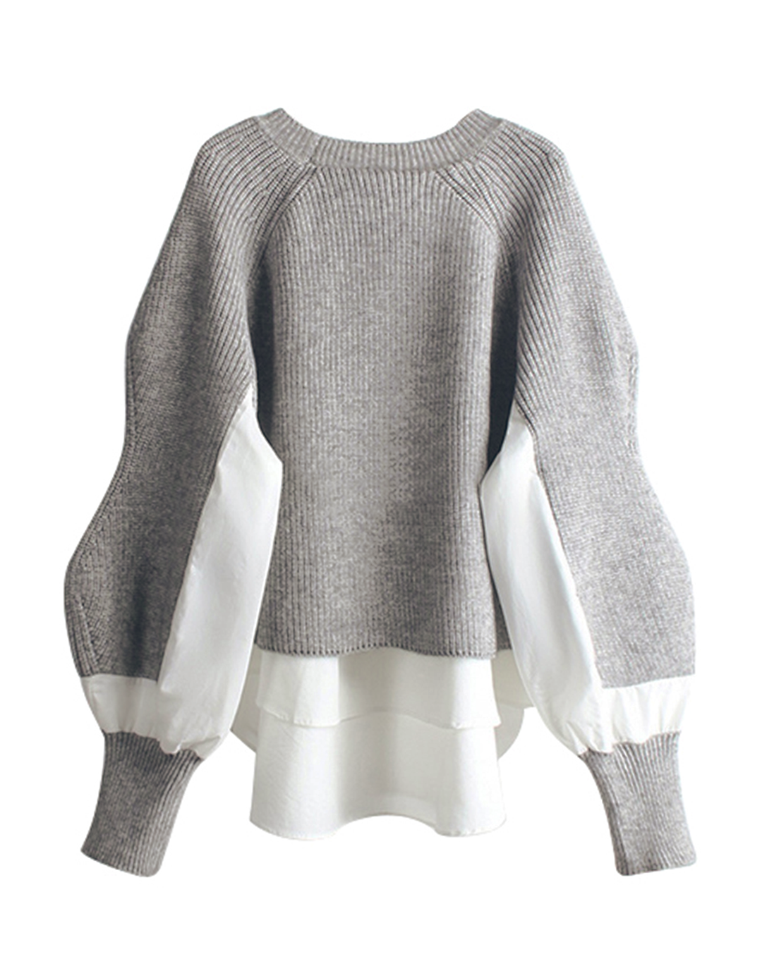 ♀Knit Layered Mutton Sleeve Shirt