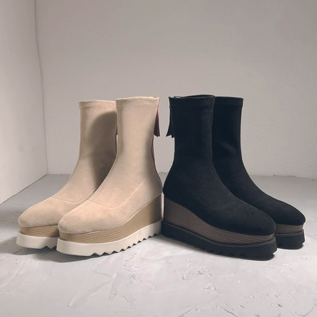 ♀本革/Wood Wedge Sole Boots
