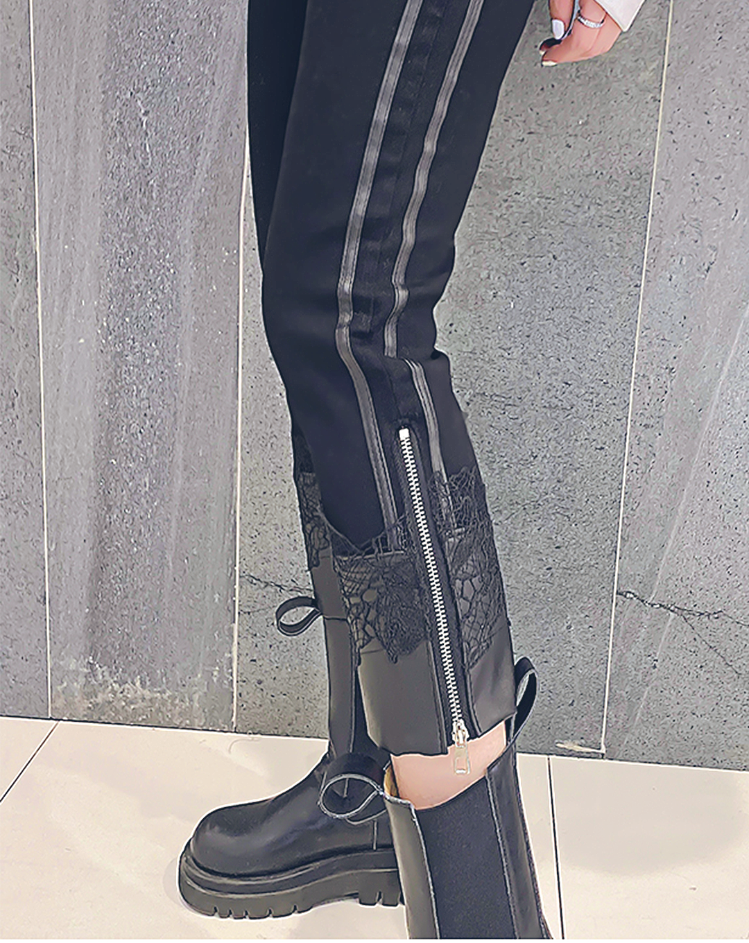 ♀Side Zip Skinny Pants