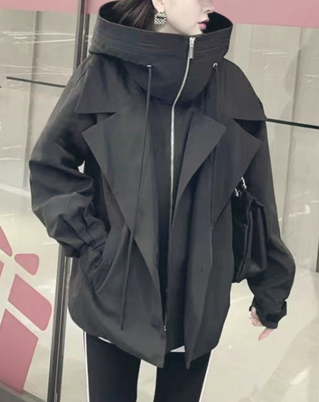 ♀Big Hooded Middle Trench Coat