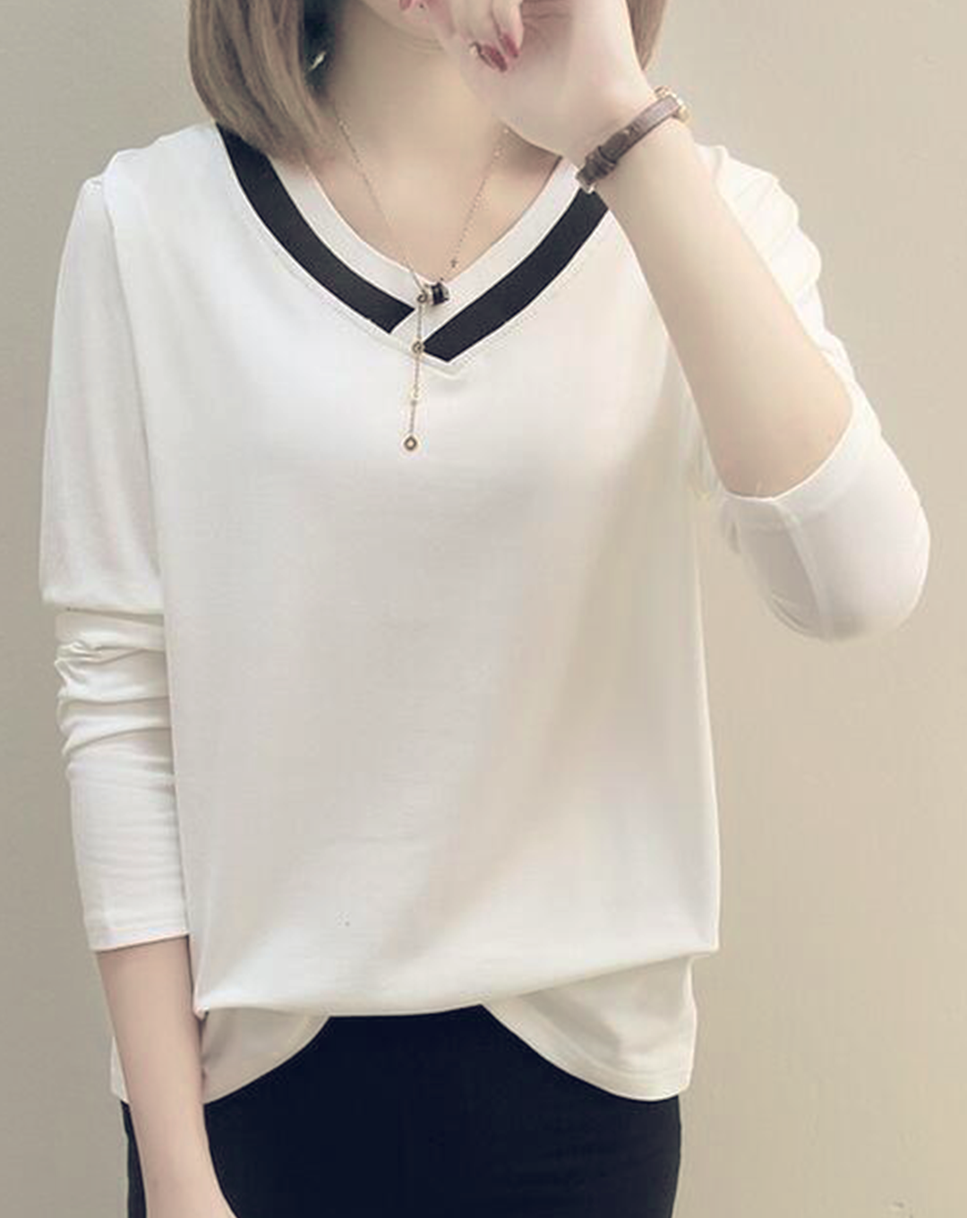 ♀Ribline V-neck Shirt
