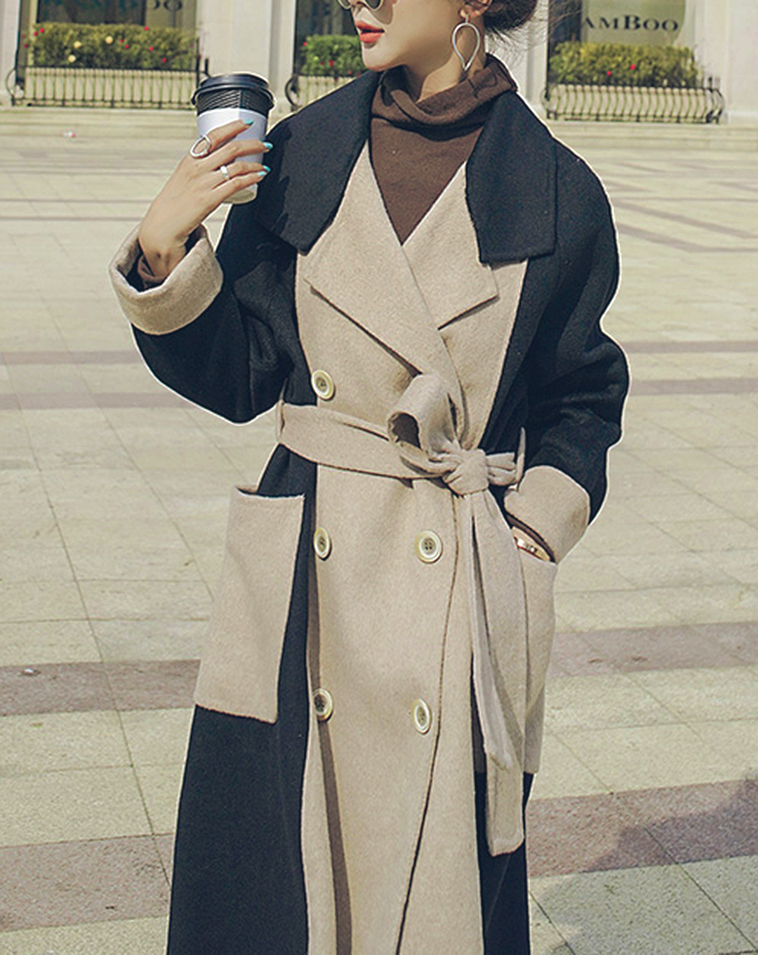 ♀Bicolor Wool Chester Coat