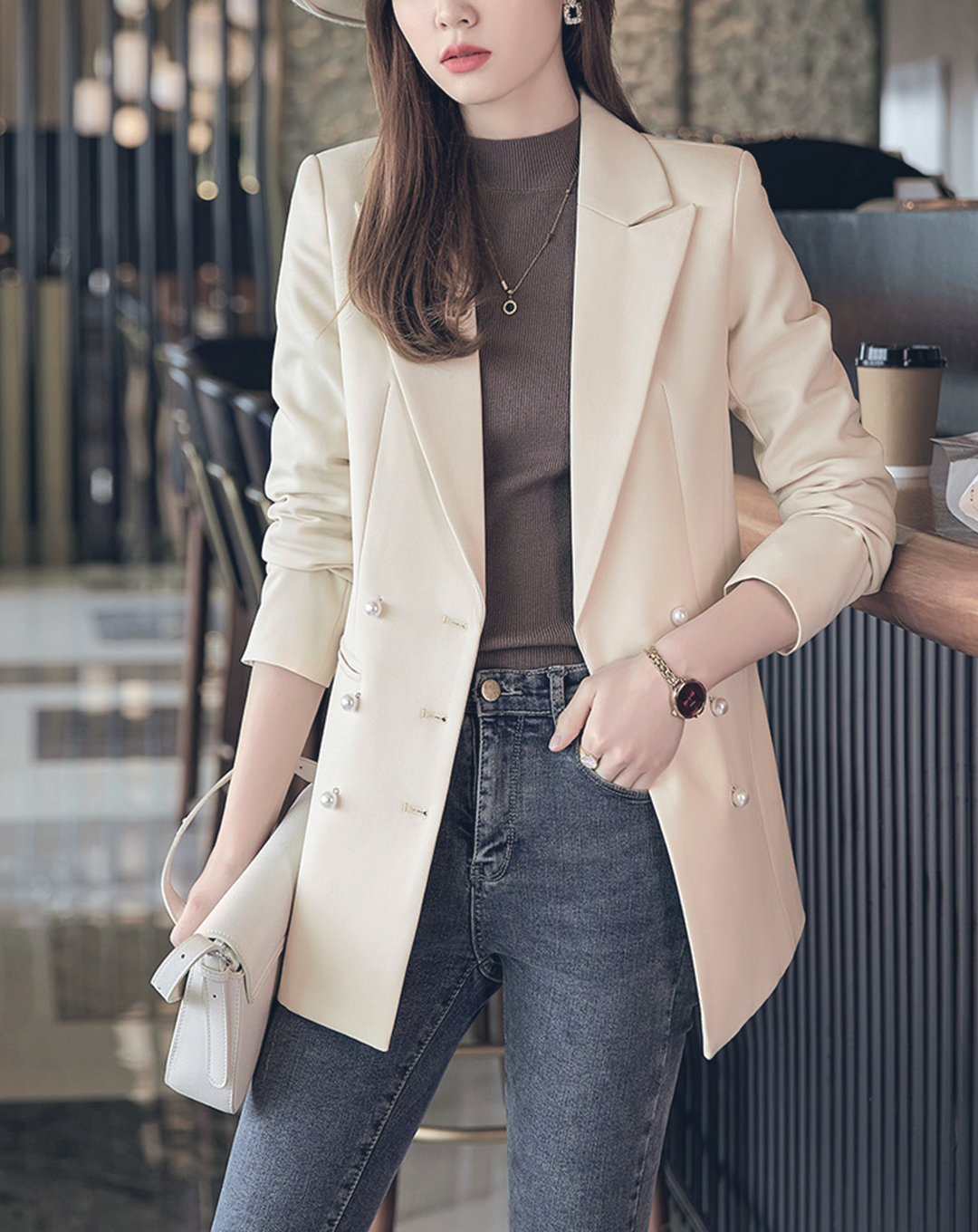 ♀Pearl Button Double Breasted Jacket