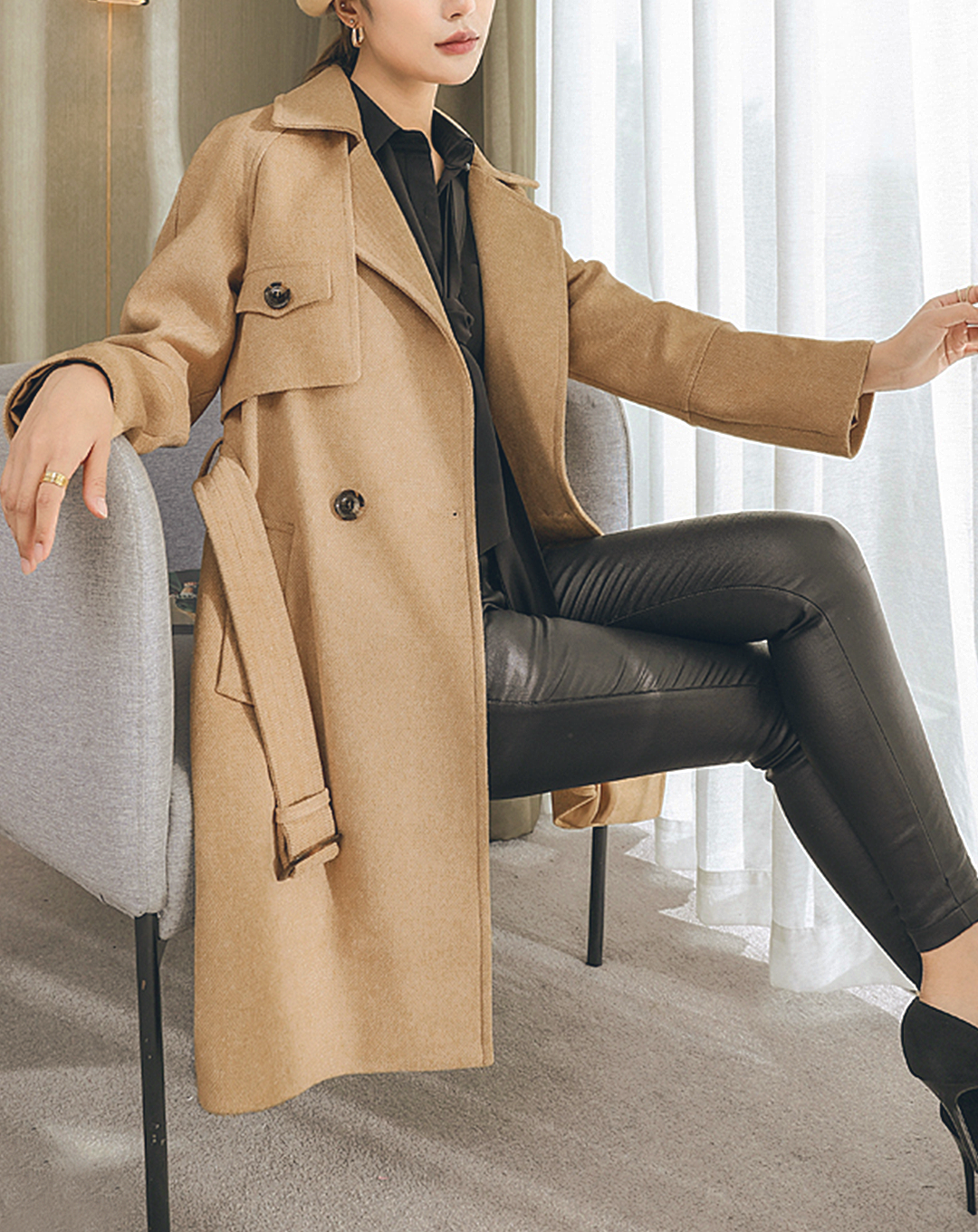 ♀Double Pocket Wool Trench Coat