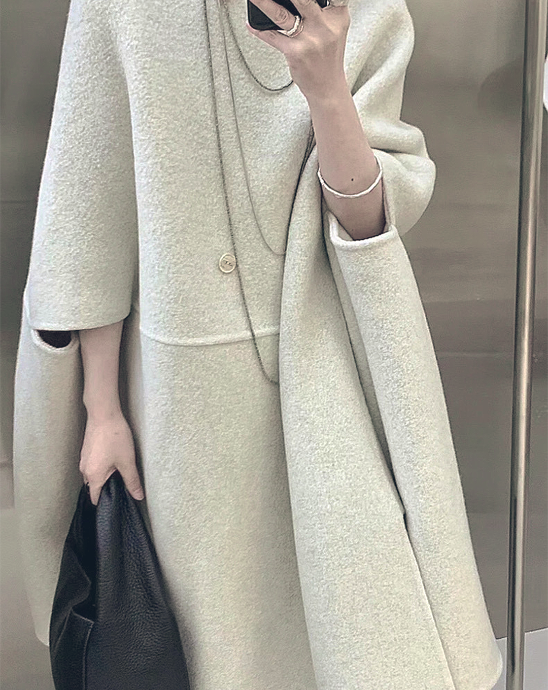 ♀Collarless Cape Style Coat
