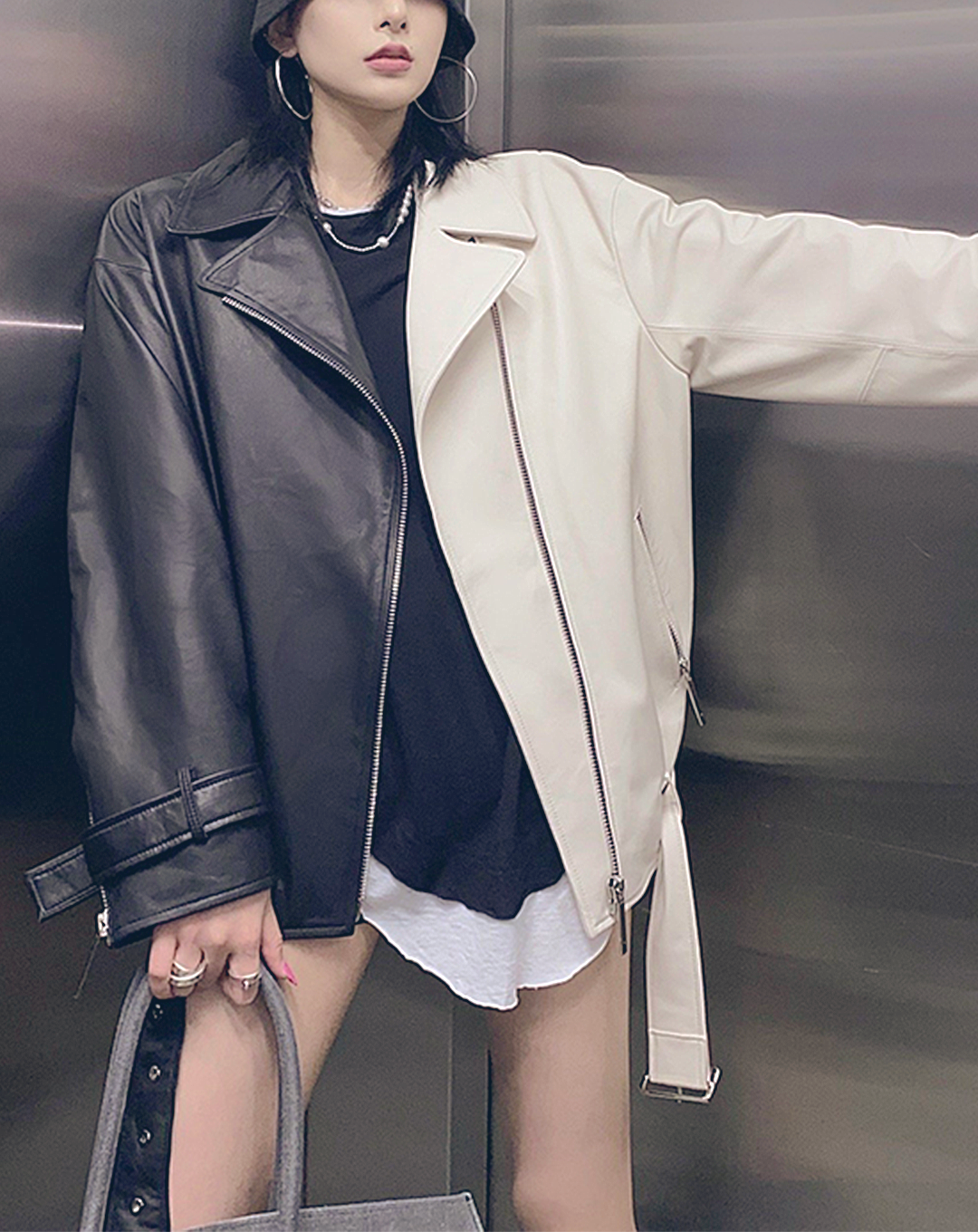 ♀Zip Leather Riders Jacket