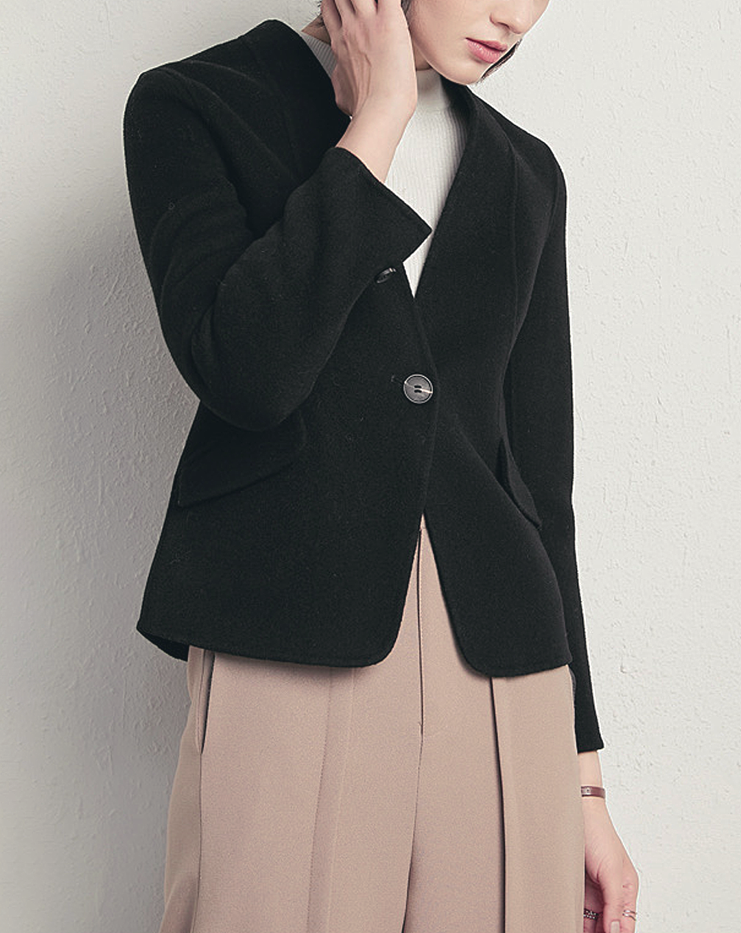 ♀Collarless Wool Jacket