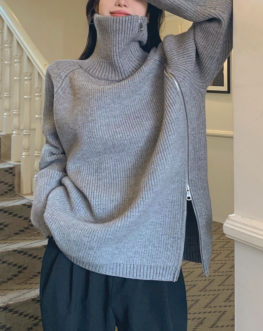 ♀Side Zip High Neck Knit