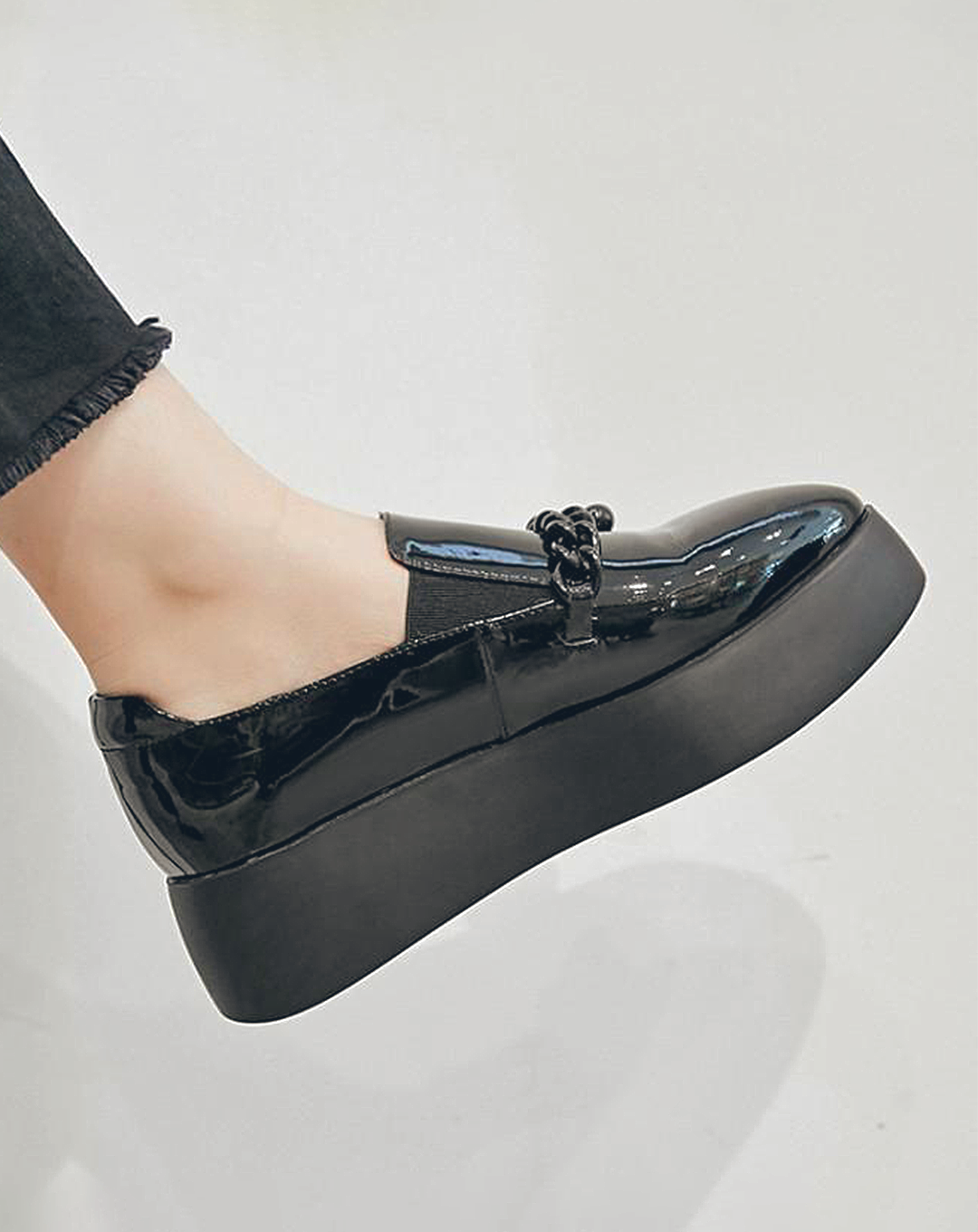 ♀ 本革/Black Chain Platform Leather Shoes