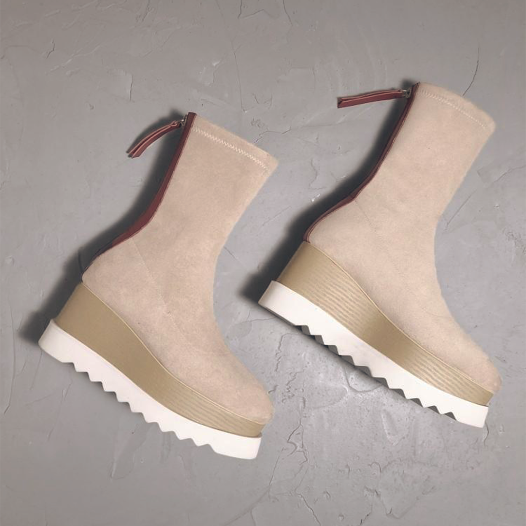 ♀本革/Wood Wedge Sole Boots