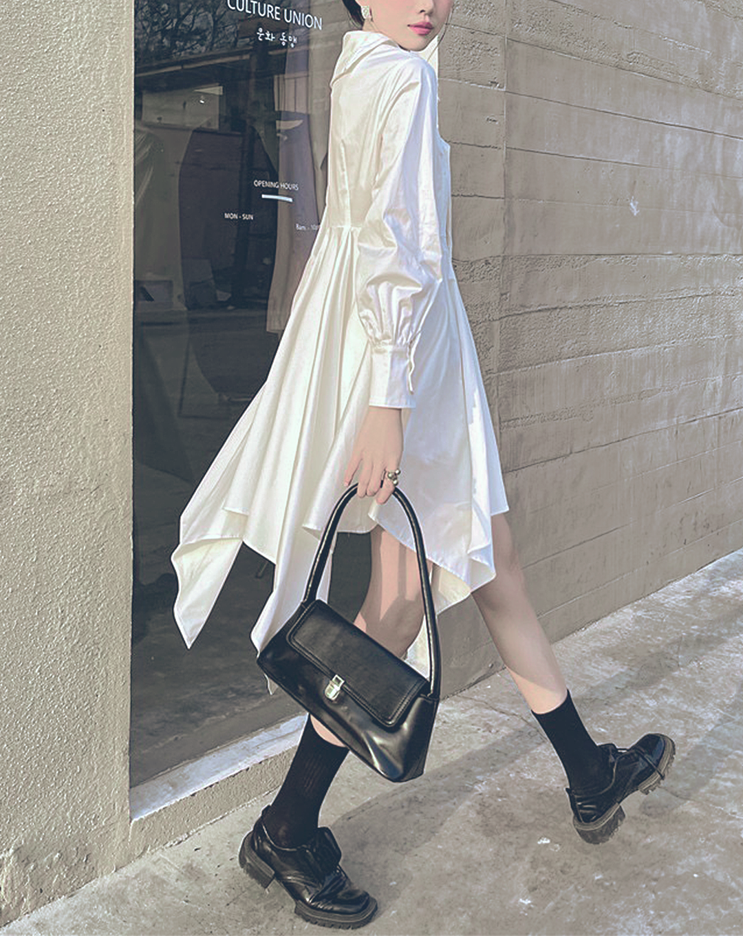 ♀Asymmetric Collar Handkerchief Hem Shirt