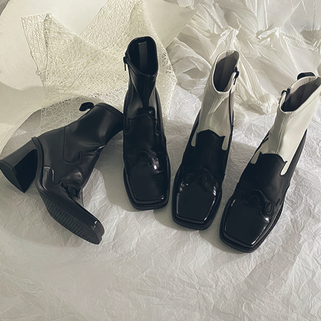 ♀本革/Square Toe Short Western Boots