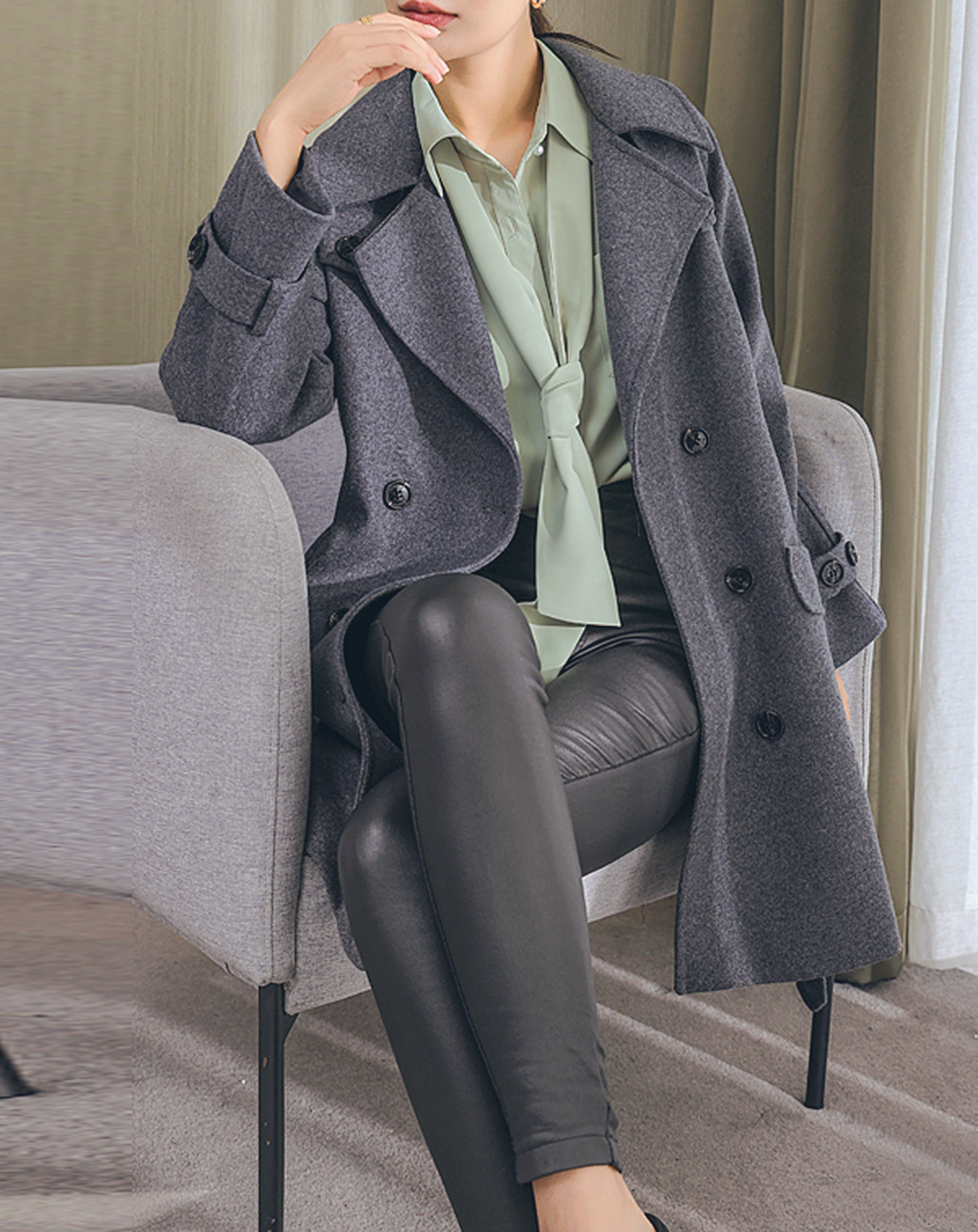 ♀Middle Wool Trench Coat