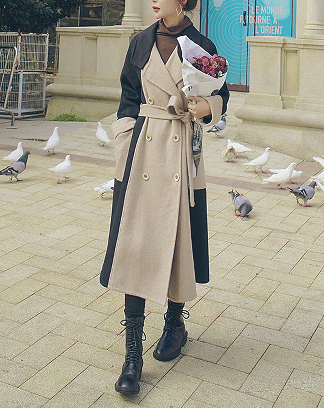 ♀Bicolor Wool Chester Coat
