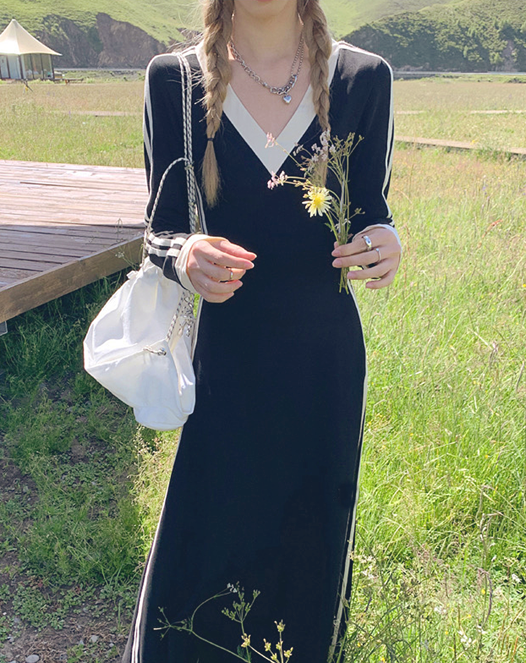 ♀Side Line Long Dress