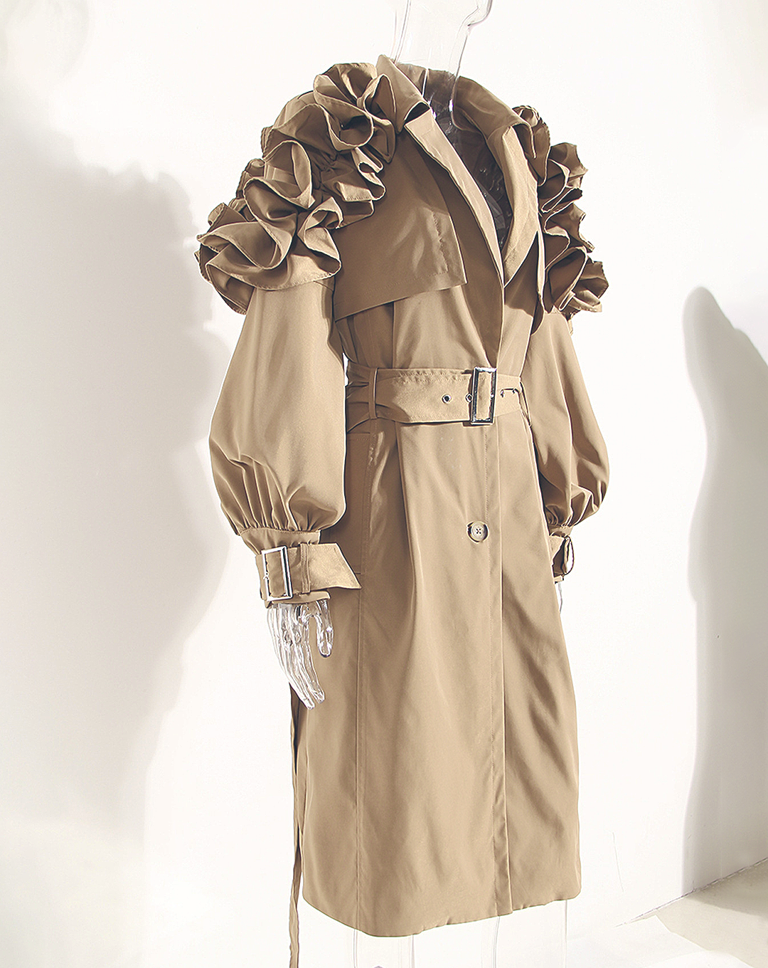 ♀Shoulder Gathered Design Trench Coat