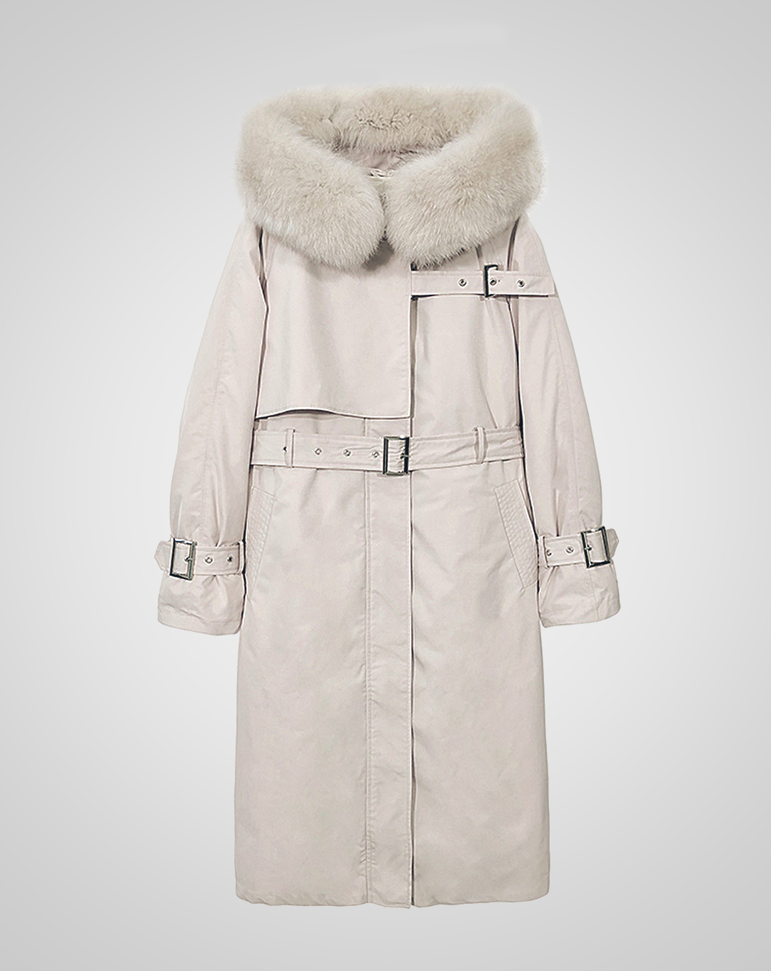 ♀Fur Hooded Long Coat