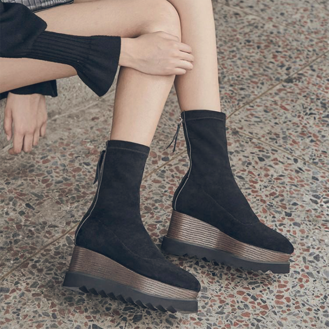 ♀本革/Wood Wedge Sole Boots