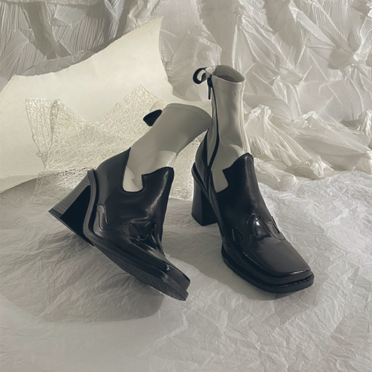 ♀本革/Square Toe Short Western Boots