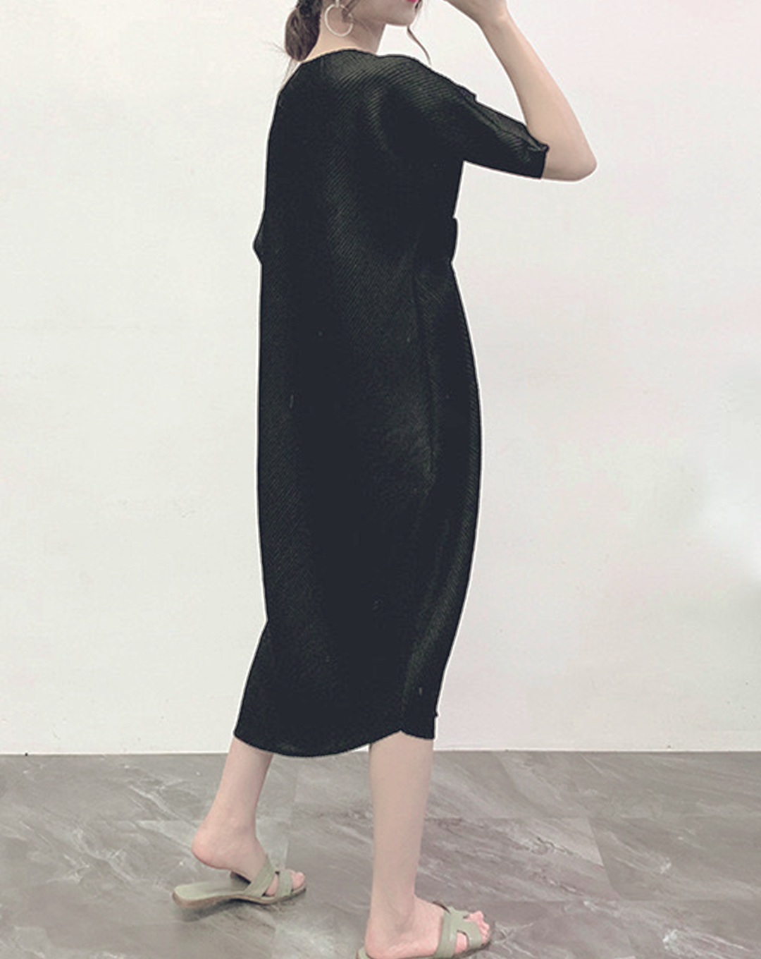 ♀Button Design Pleated Dress