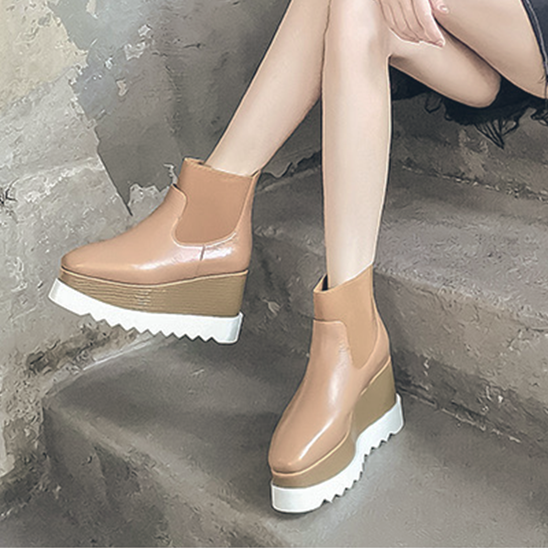 ♀ 本革/Platform Sole Side Gore Leather Boots