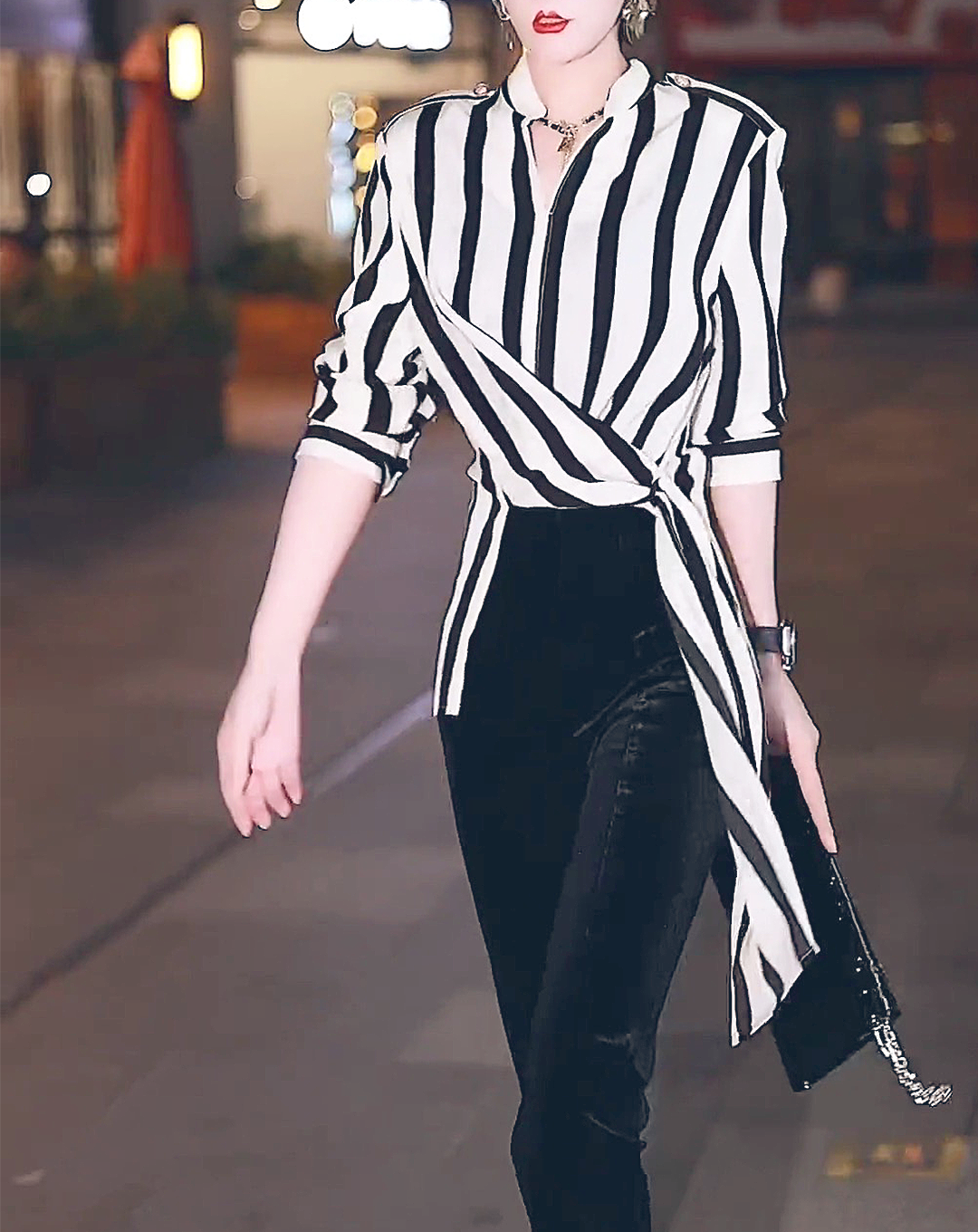 ♀Side Long Hem Striped Shirt