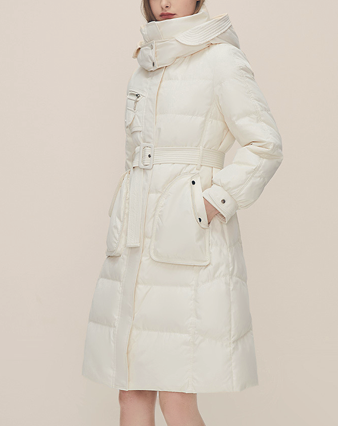 ♀Hood And Zipper Middle Down Coat