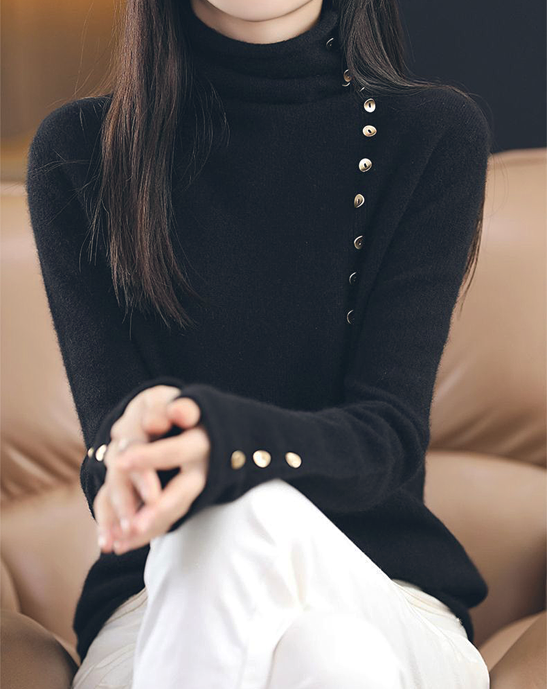 ♀Button Turtleneck Knit