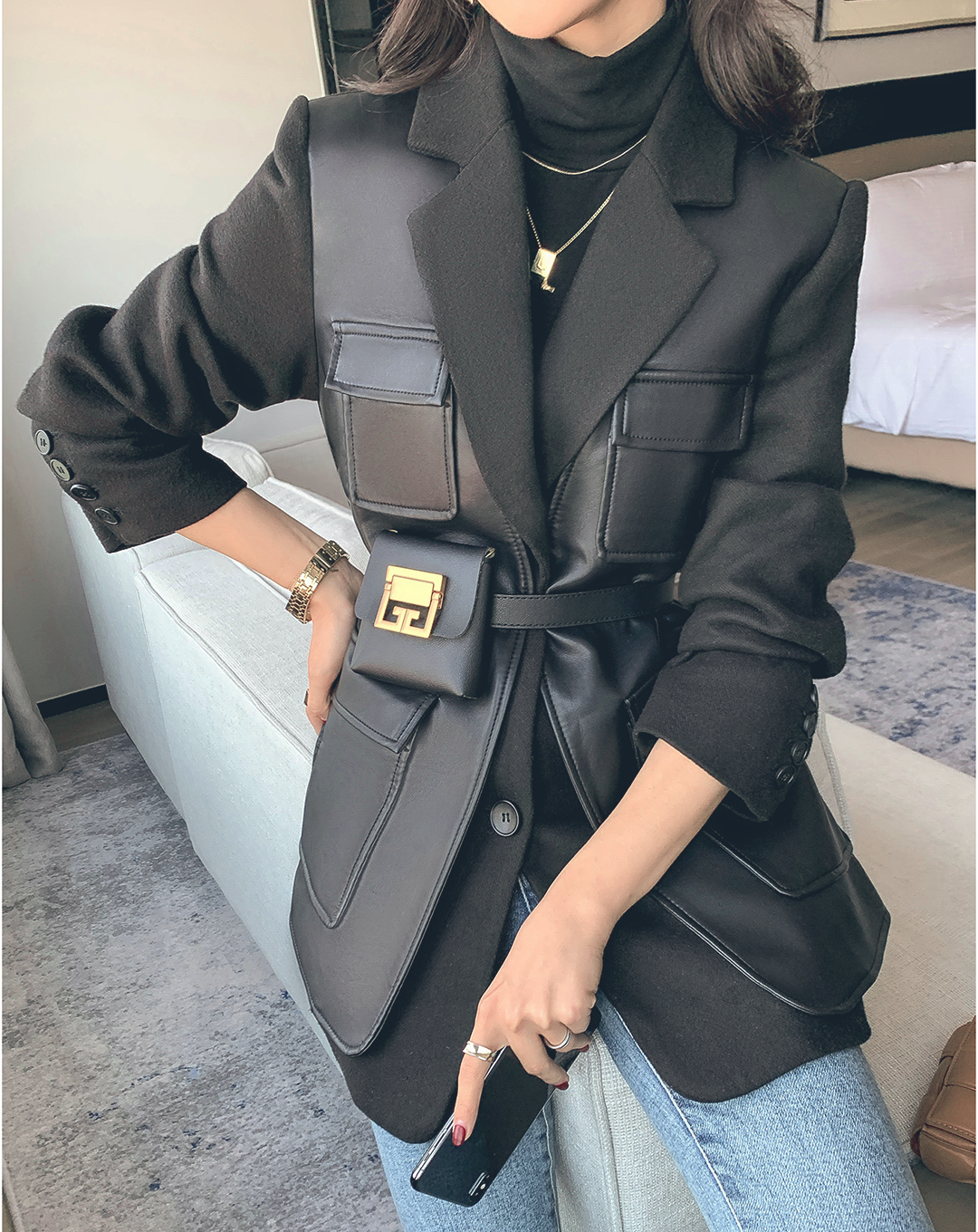 ♀Switching Design Fleece Jacket