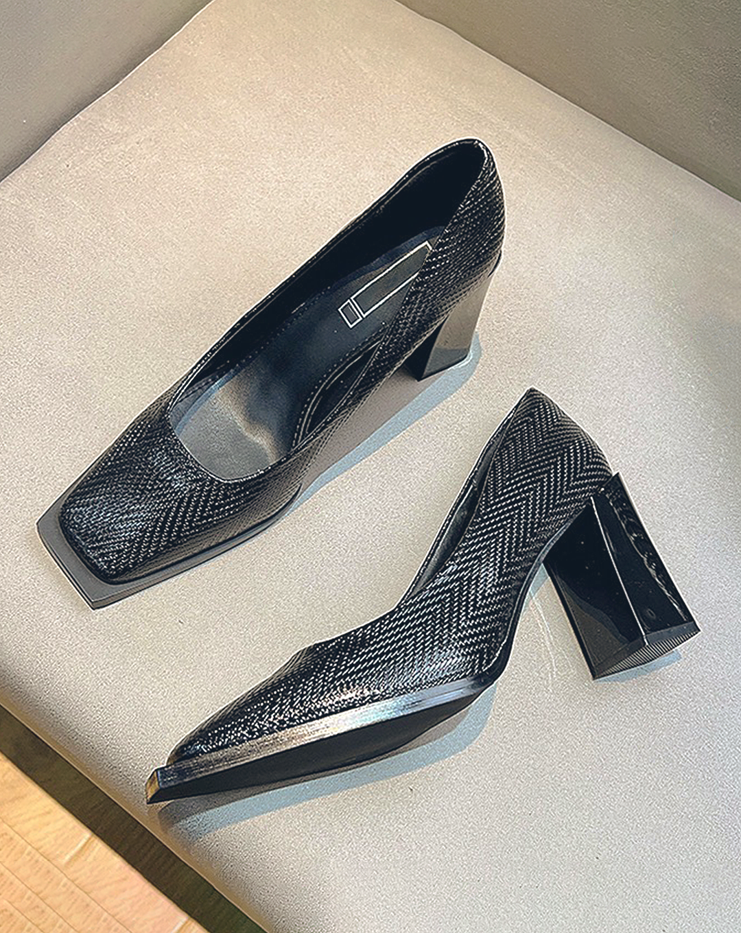 ♀Chevron Pattern Square Toe High Heels