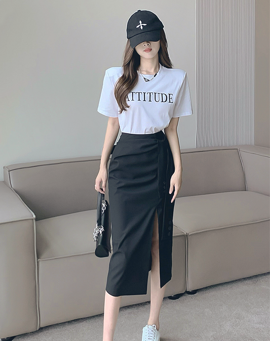 ♀Suit Fabric Slit Tight Skirt