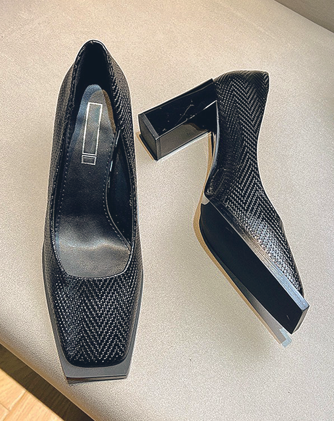 ♀Chevron Pattern Square Toe High Heels