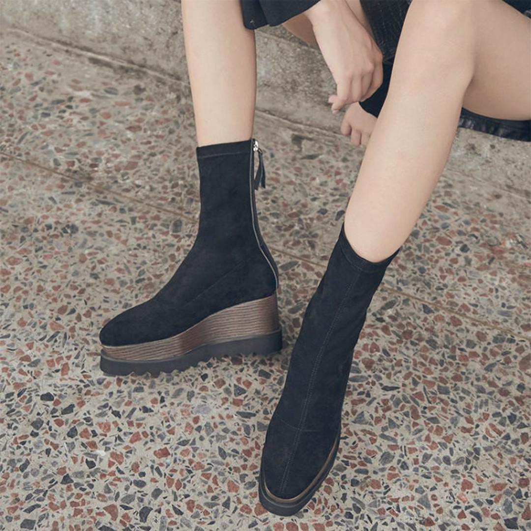 ♀本革/Wood Wedge Sole Boots