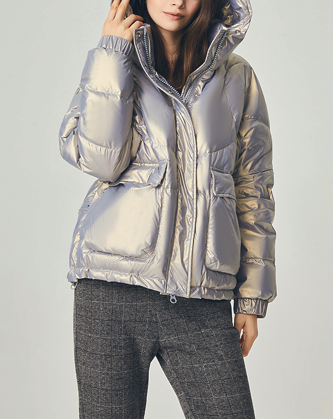 ♀High Neck Hoodie Down Jacket