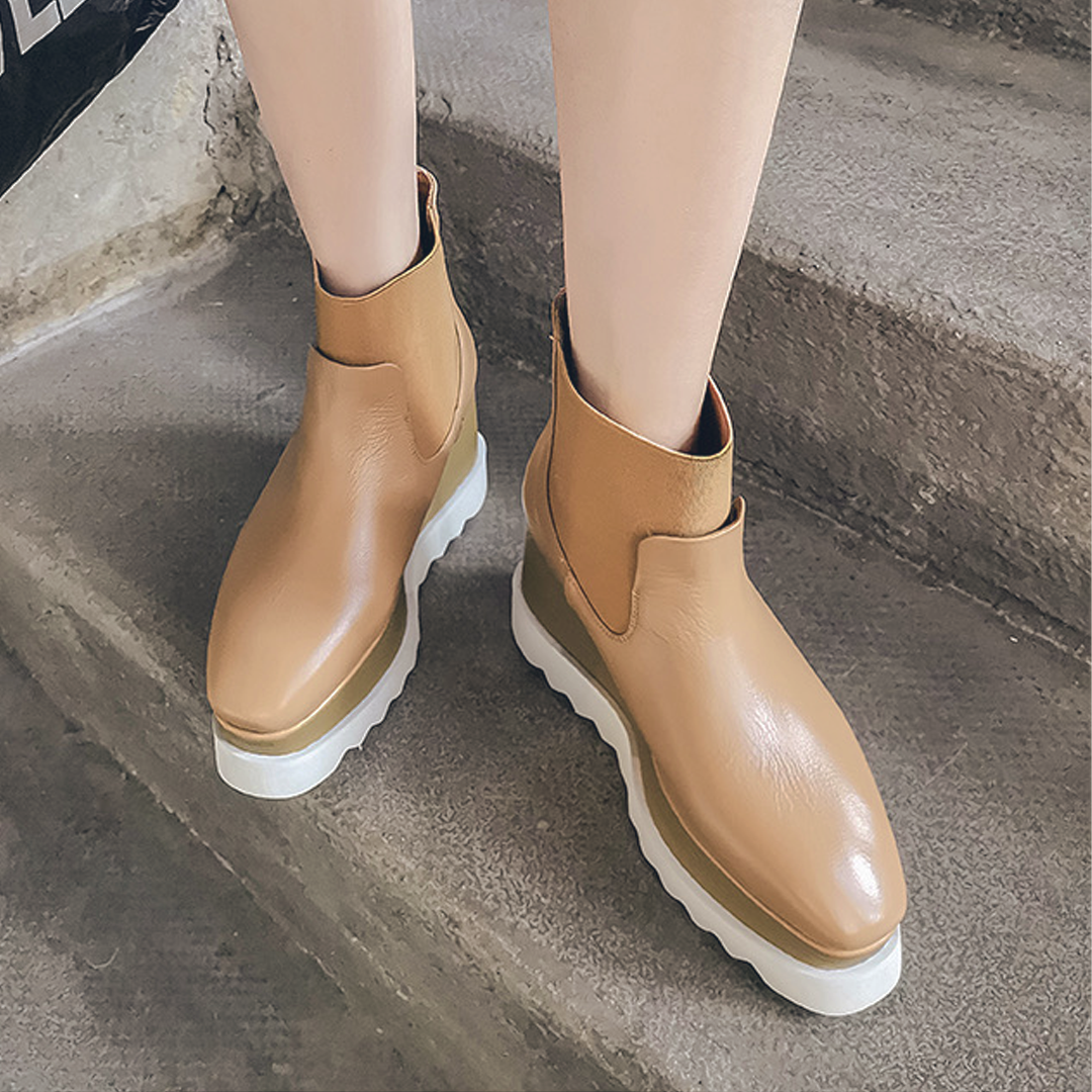 ♀ 本革/Platform Sole Side Gore Leather Boots