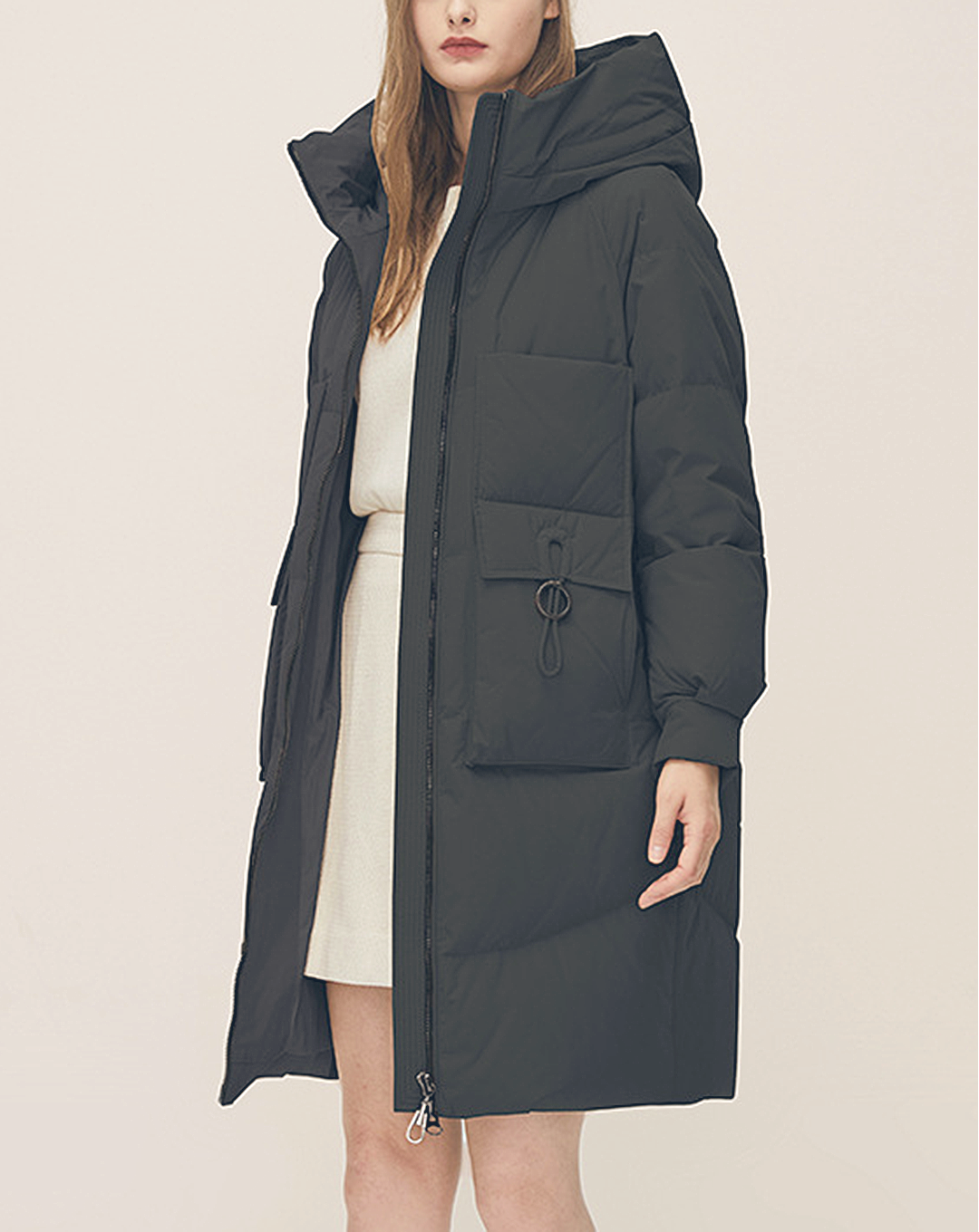 ♀High Neck Flap Pocket Down Coat