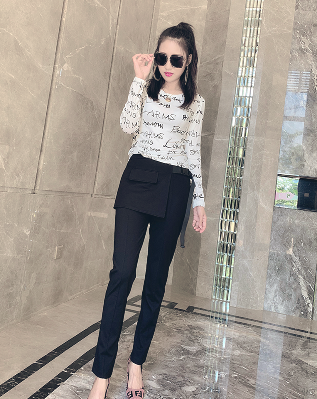 ♀Side Belt Design Skirt Pants