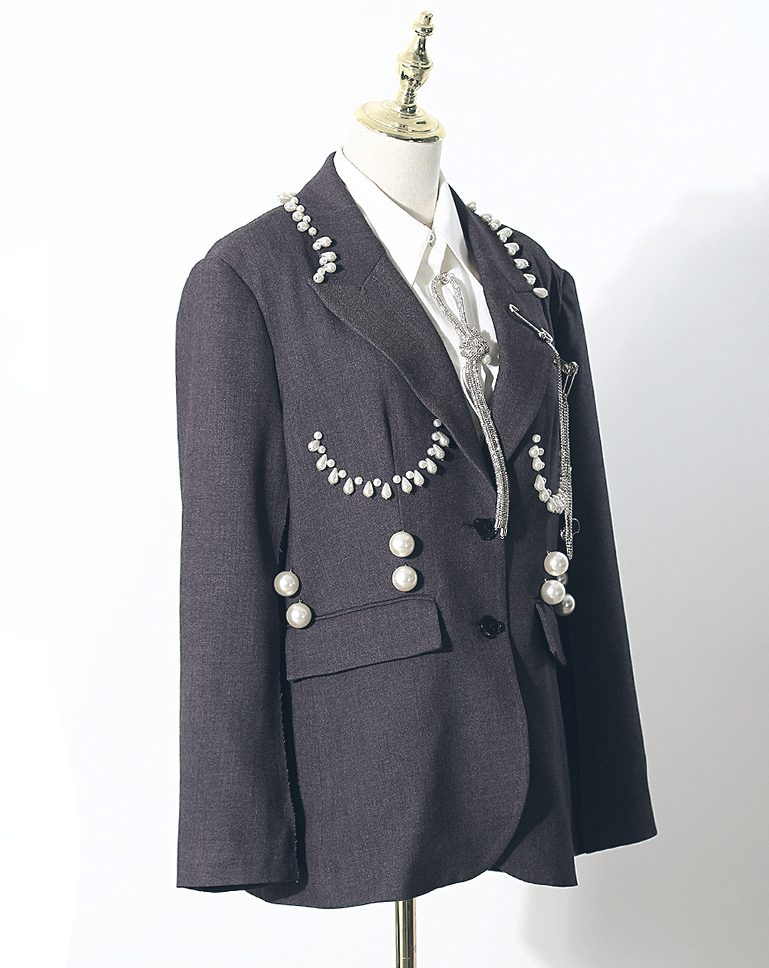 ♀Pearl Decoration Gray Jacket