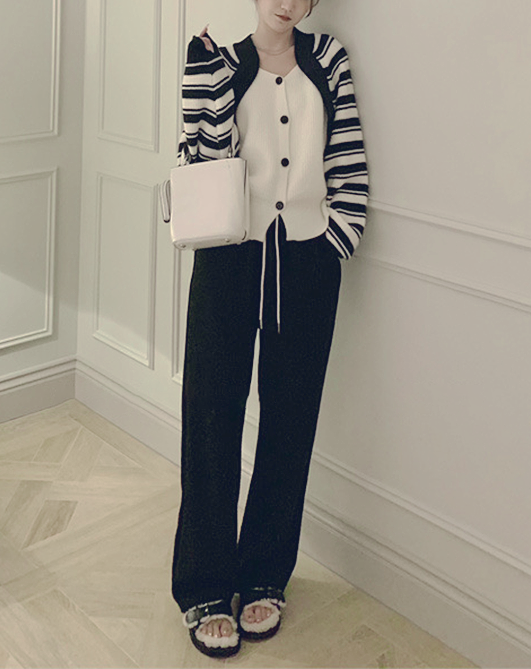 ♀Striped Cardigan Docking Tops